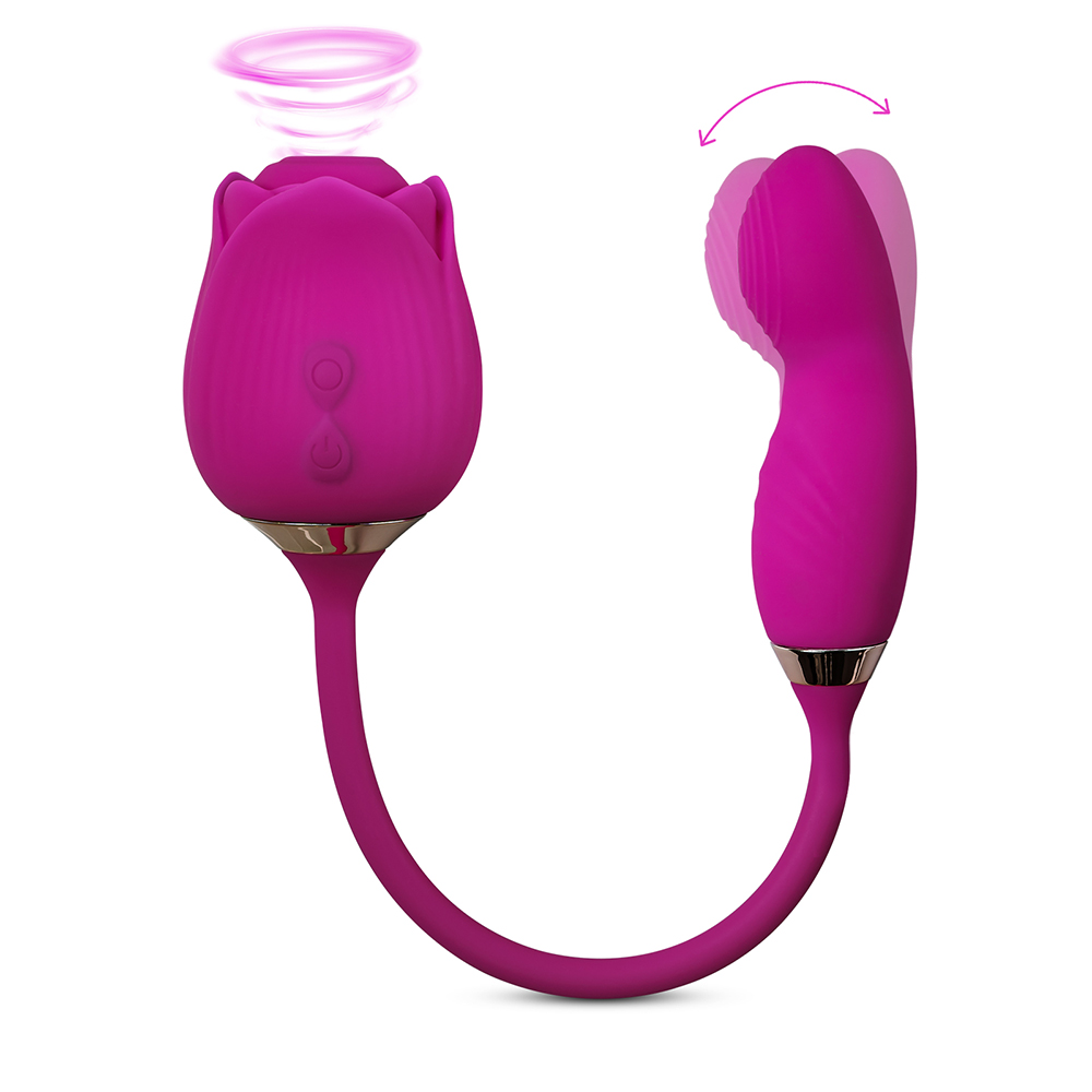 10-Speed Purple Color Silicone Clitoral Sucking Rose with Wiggling Vibrator