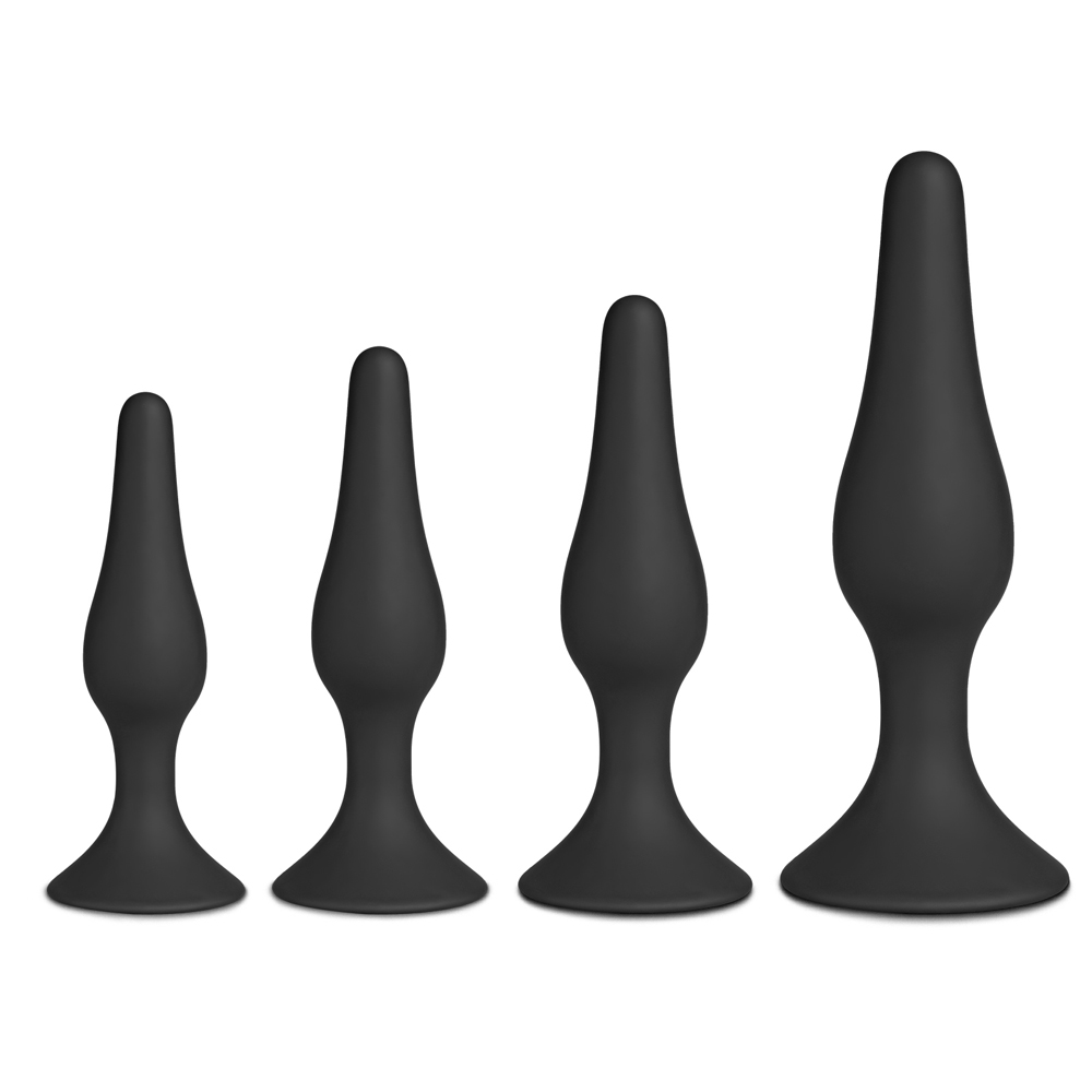 4 PCS Black Color Silicone Butt Plug Set