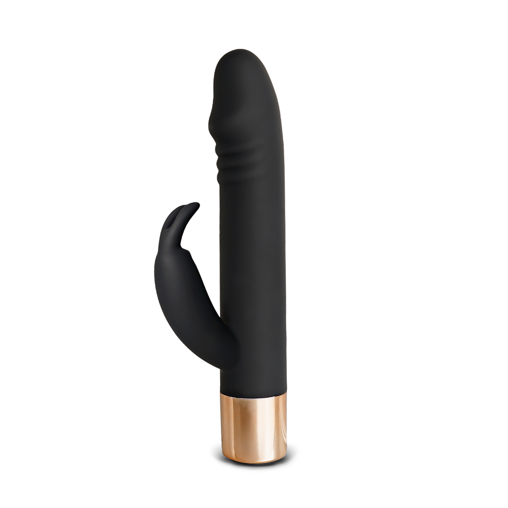 7-Speed Black  Gold Medical-Grade Silicone Rechargeable Rabbit Vibrator