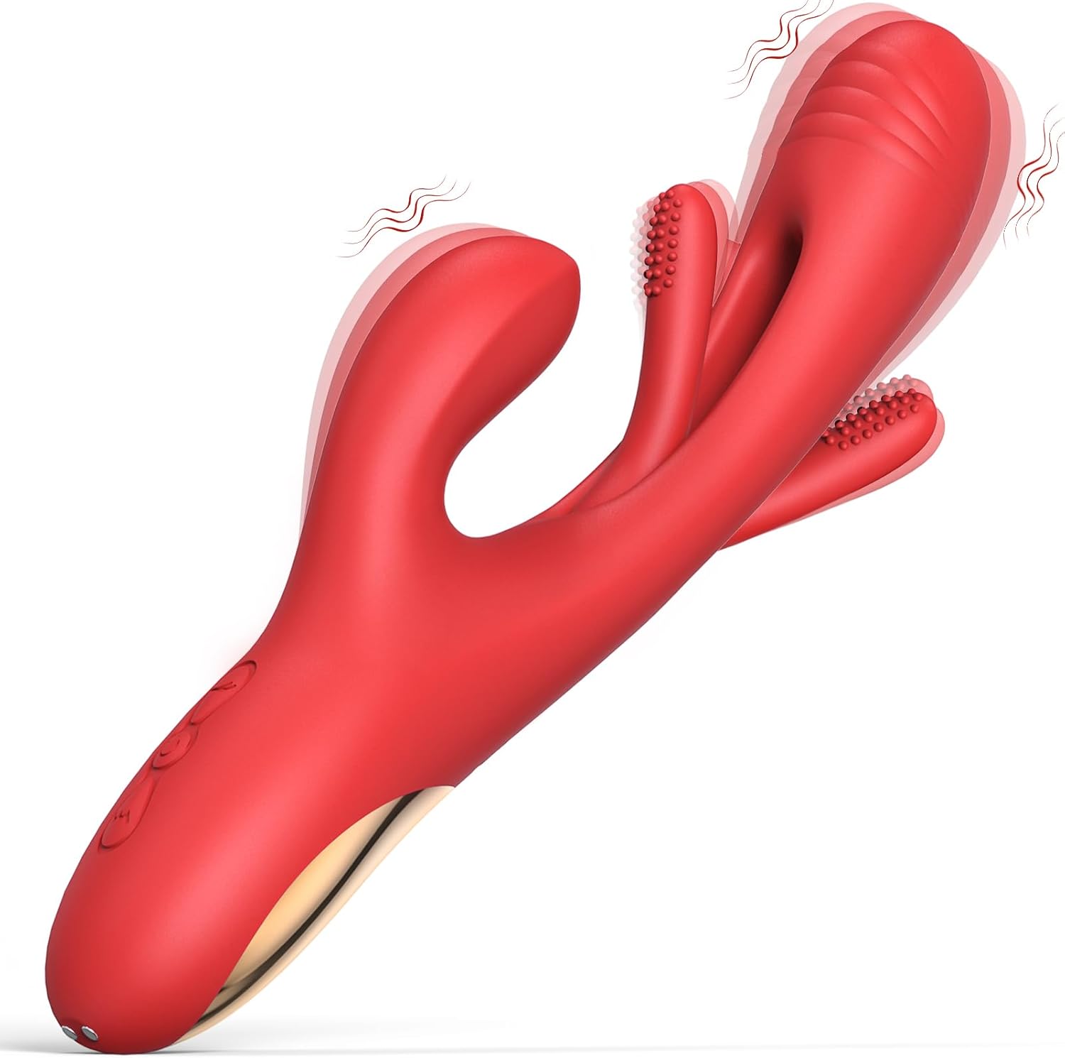 7-Speed Red Silicone Waterproof Rechargeable Vibrator with Flapping Function