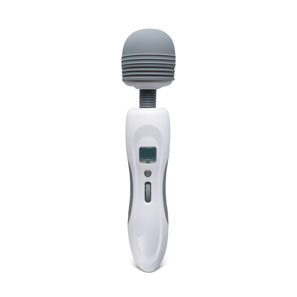 9-Speed White  Grey Vibrating Wand, Waterproof, USB Rechargeable, 10.8 Length, 2.8 Insertable