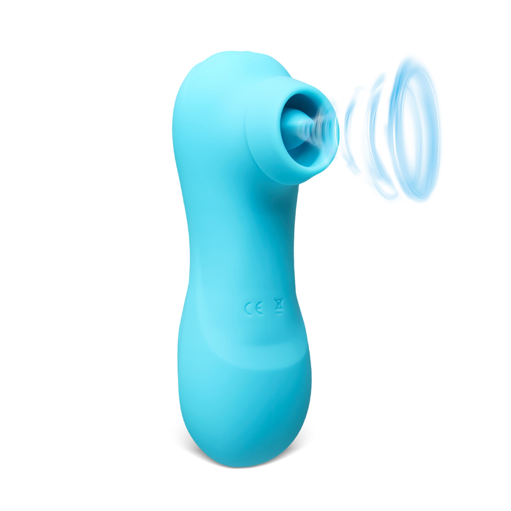 Cyan Vibrating and Sucking Vibrator with tongue, 12-Speed, Medical Grade Silicone, Waterproof, Plug-In Rechargeable