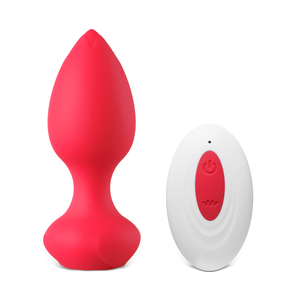 Red 10-Speed Rechargeable Waterproof Vibrating Butt Plug with Remote Control