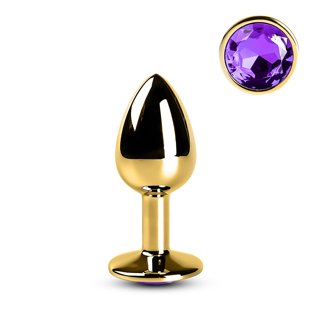 Small Golden Metallic Anal Plug with Purple Diamond